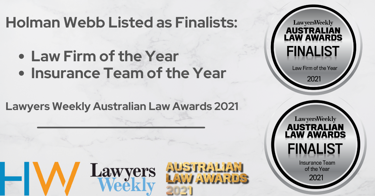 Holman Webb Listed as Finalist - Lawyers Weekly Australian Law Awards 2021