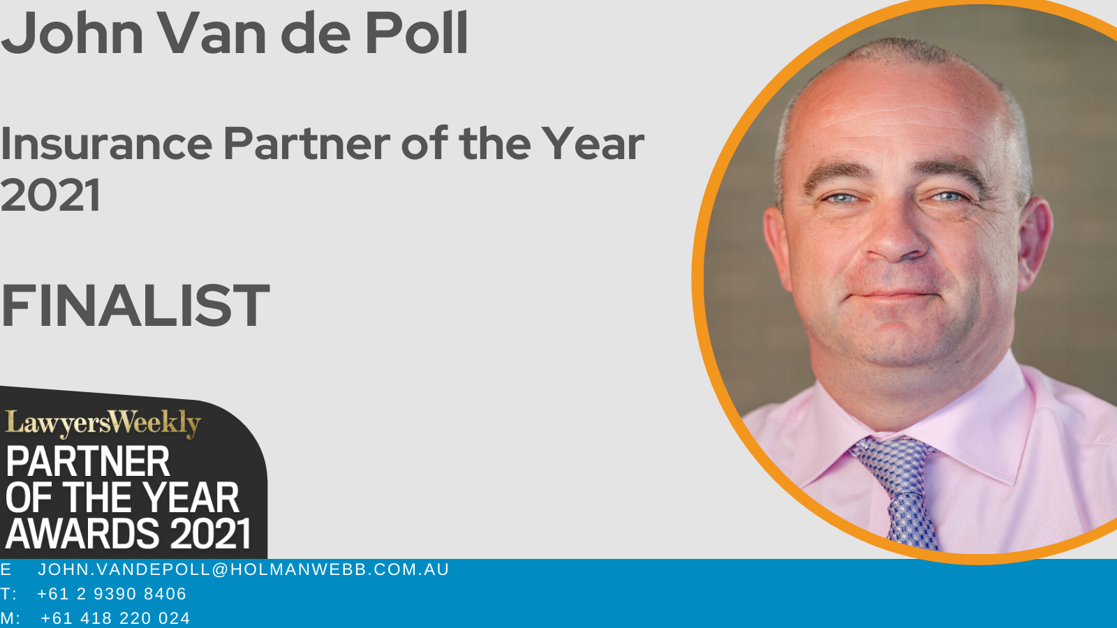 John Van de Poll Listed as Finalist in the Lawyers Weekly Partner of the Year Awards 2021